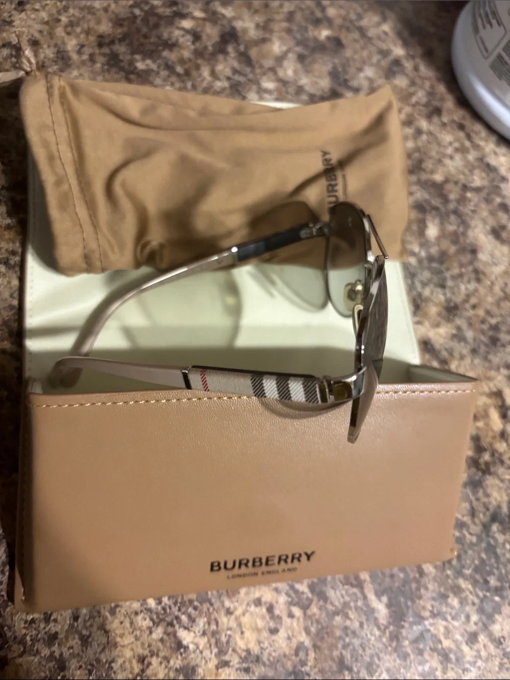 Burberry Tan and Brown Glasses Case with Logo Pouch